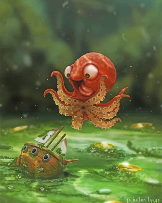Cute Baby Kraken Painting By Numbers Kits