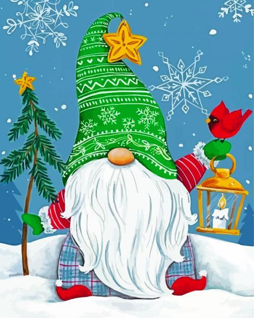 Gnome With Cardinal And Lantern Painting By Numbers Kits