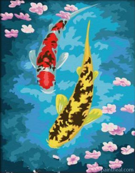 Red And Yellow Koi Fish Painting By Numbers Kits