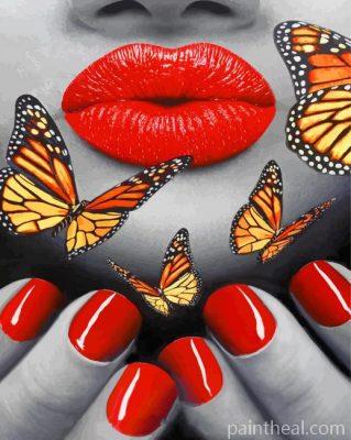 Red Lips And Butterflies Painting By Numbers Kits