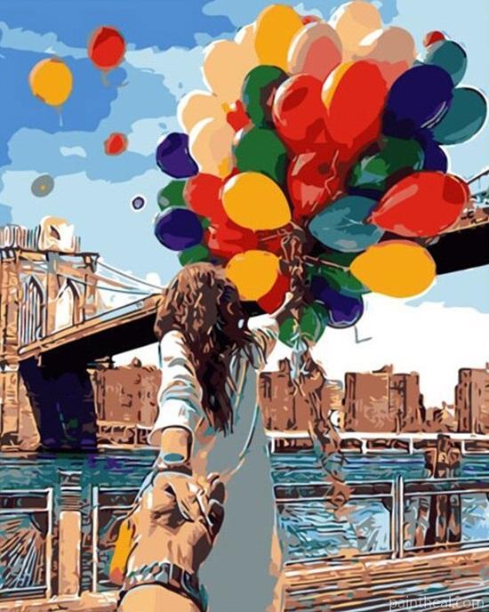 Girl Holding Colorful Balloons Painting By Numbers Kits