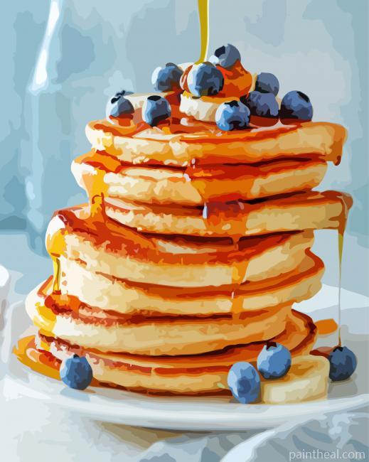 Pancakes With Honey And Bluberry Painting By Numbers Kits