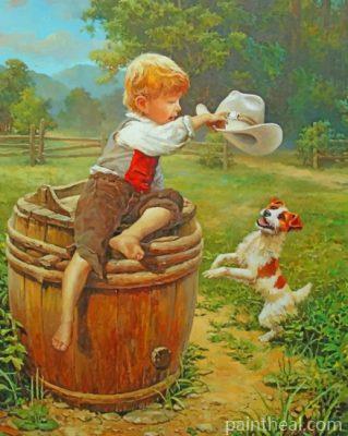 Boy Playing With A dog Painting By Numbers Kits
