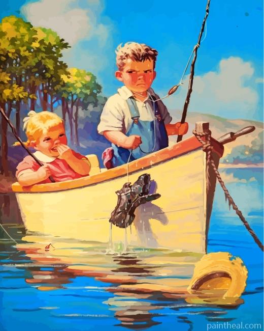 Little Kids On Boat Painting By Numbers Kits