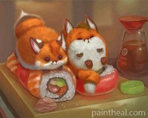 Red Foxes And Sushi Painting By Numbers Kits