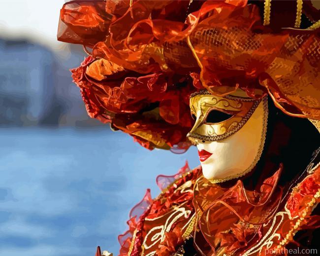 White And Gold Volto Mask Mardi Gras Painting By Numbers Kits