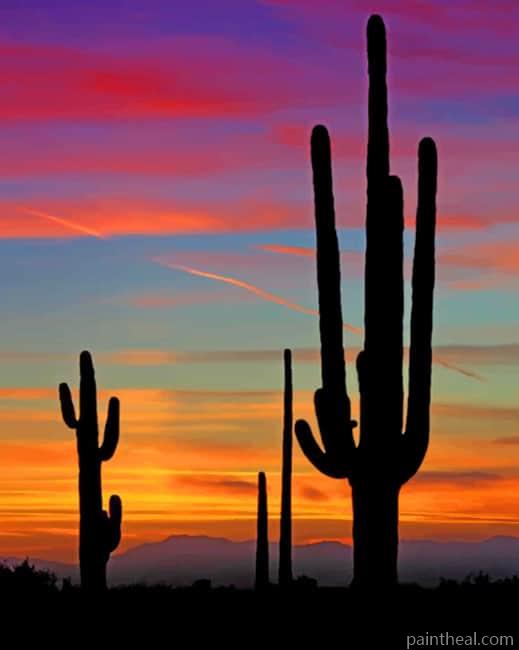 Cactus Plants Silhouette Painting By Numbers Kits