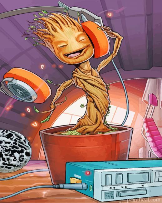 Baby Groot Listening To Music Painting By Numbers Kits