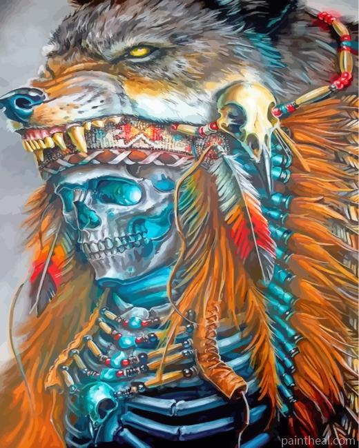 Native American Wolf Skull Painting By Numbers Kits