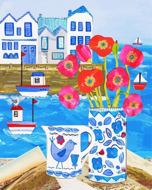 Aesthetic Blue Houses Painting By Numbers Kits
