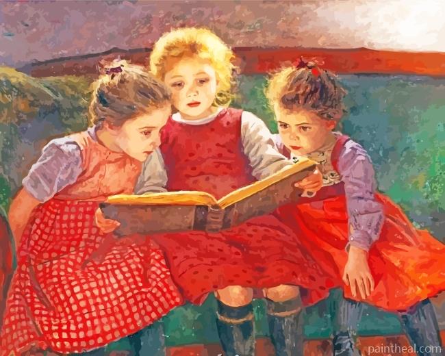 Children Reading Painting By Numbers Kits