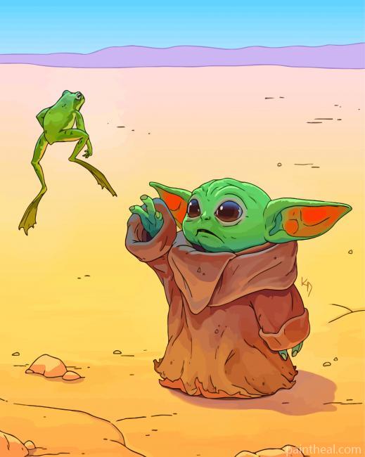 Baby Yoda And The Frog Painting By Numbers Kits