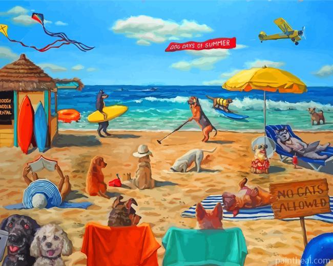 Dogs In Beach Painting By Numbers Kits