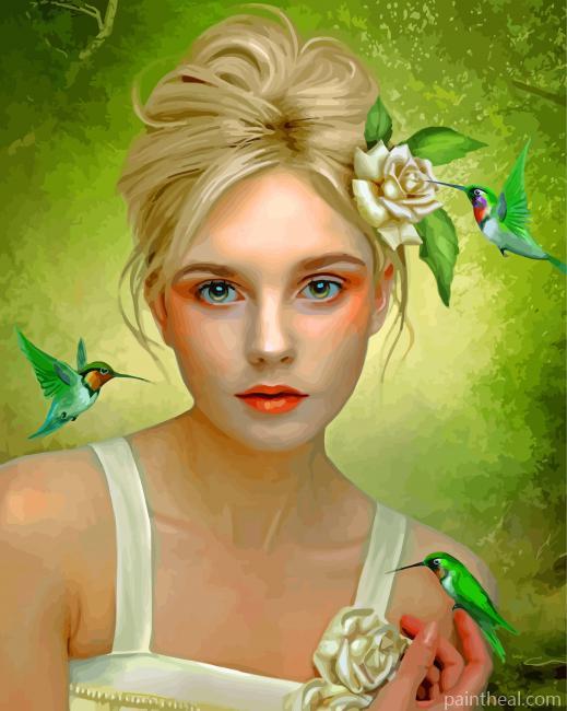 Woman And Hummingbird Painting By Numbers Kits