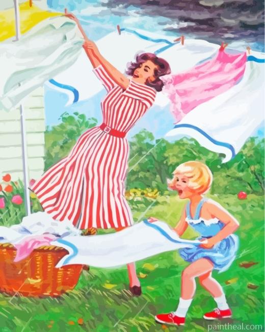 Hanging Laundry With Mother Painting By Numbers Kits