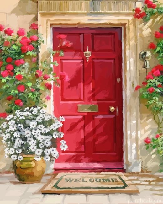 Aesthetic Red Door Art Painting By Numbers Kits