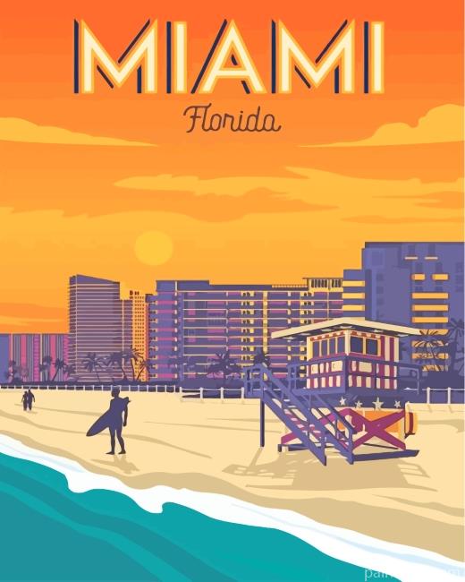 Miami Florida Poster Painting By Numbers Kits