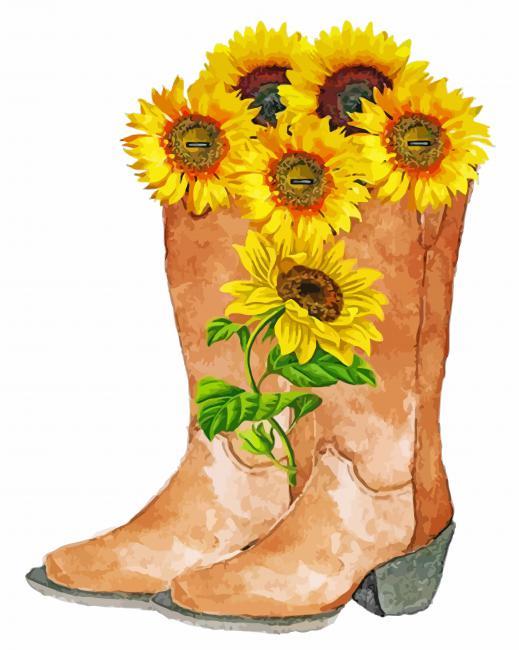 Cowboy Boots With Flowers Painting By Numbers Kits