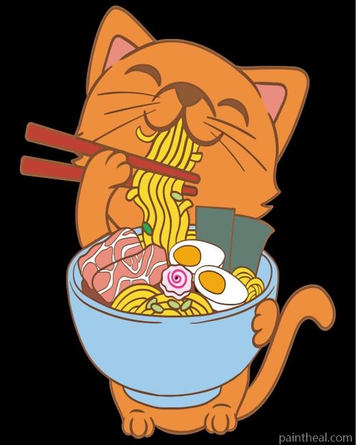 Cat Eating Ramen Painting By Numbers Kits