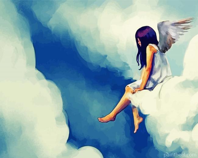 Sitting Angel On Clouds Painting By Numbers Kits