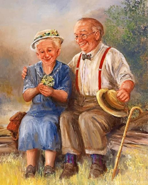 Old Couple In Garden Painting By Numbers Kits