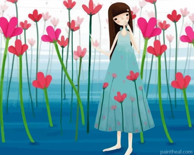 Girl And Pink Flowers Painting By Numbers Kits