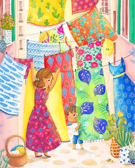 Helping Mother In Laundry Painting By Numbers Kits