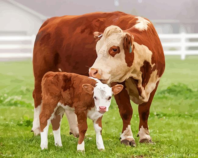 White And Brown Cows Painting By Numbers Kits
