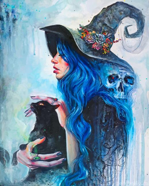 Halloween Witch And Cat Painting By Numbers Kits