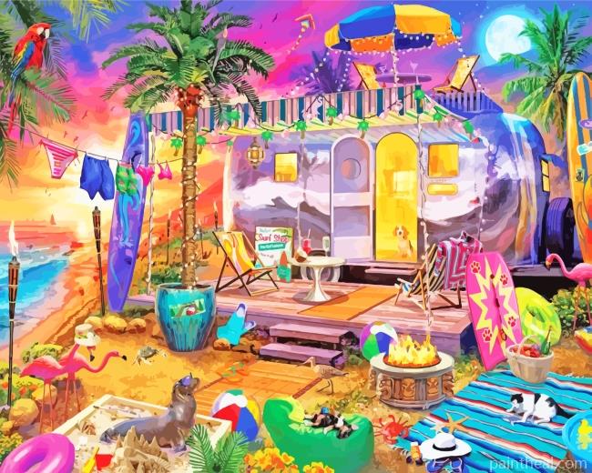 Caravan Beach Holiday Painting By Numbers Kits