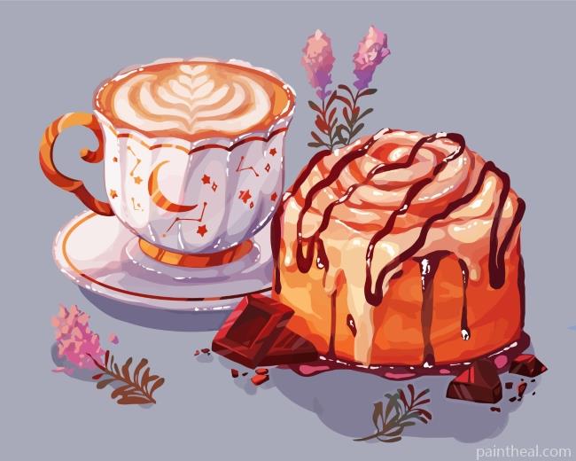Coffee And Sweet Cake With Choclate Painting By Numbers Kits