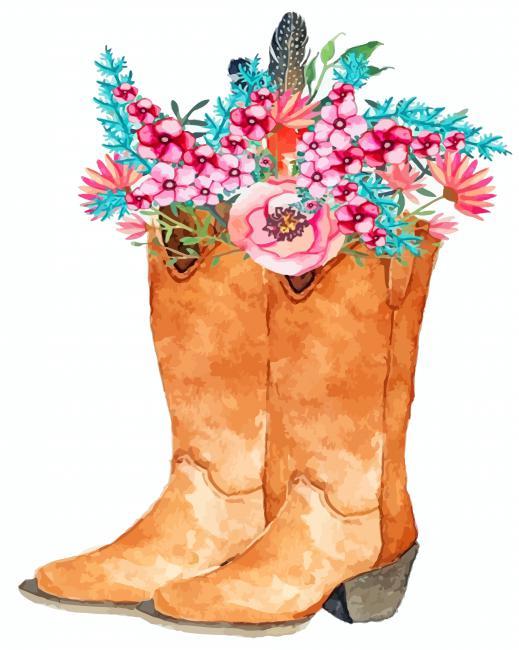Brown Boot And Flowers Painting By Numbers Kits