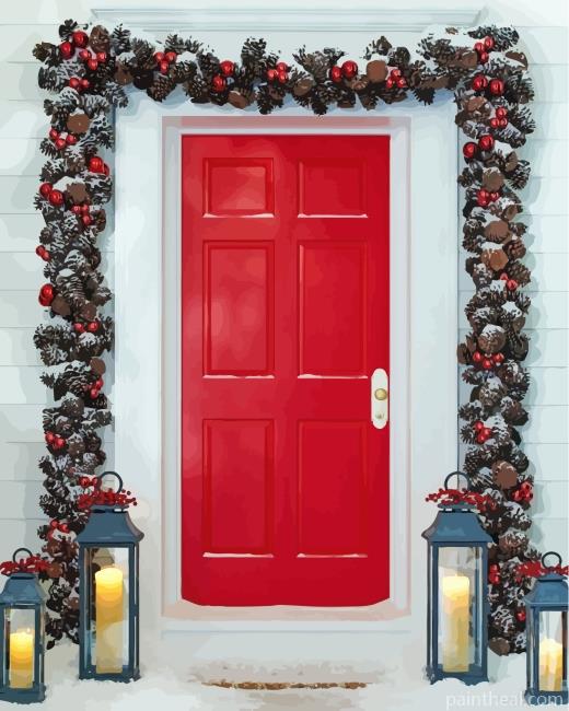 Aesthetic Christmas Red Door Painting By Numbers Kits