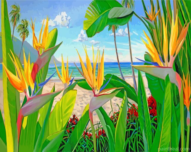 Bird Of Paradise Crane Flower Painting By Numbers Kits