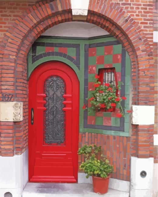 Red Door And Plants Painting By Numbers Kits