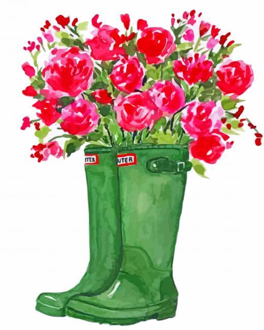 Green Boots And Flowers Painting By Numbers Kits