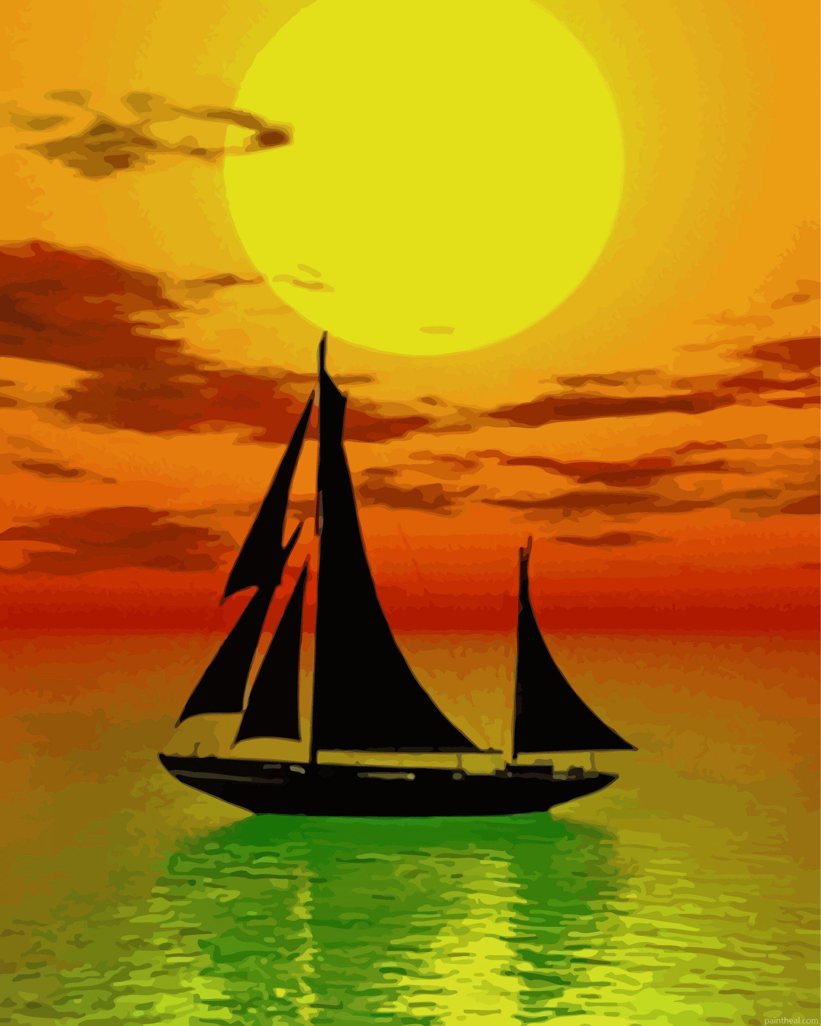 Boat Landscape Sunset Painting By Numbers Kits