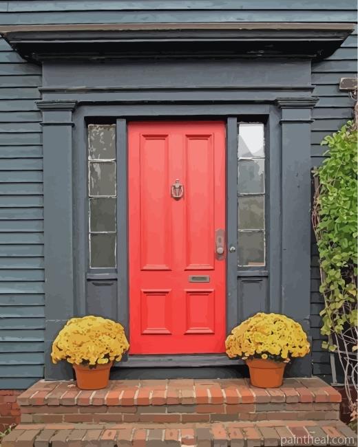 Black House Red Front Door Painting By Numbers Kits