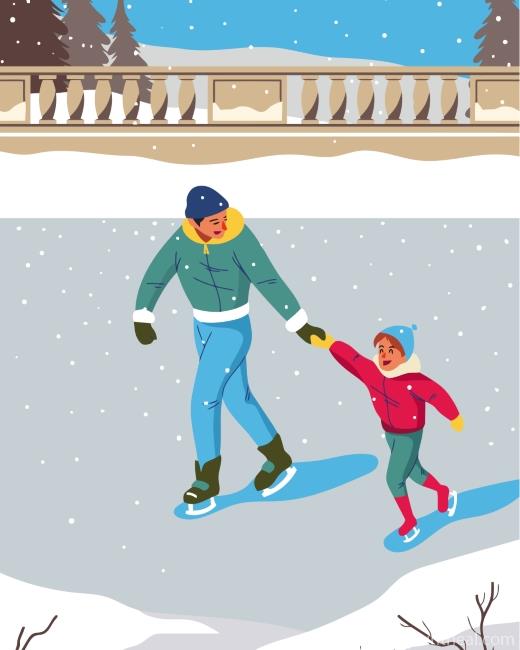 Father And Son Skating Painting By Numbers Kits