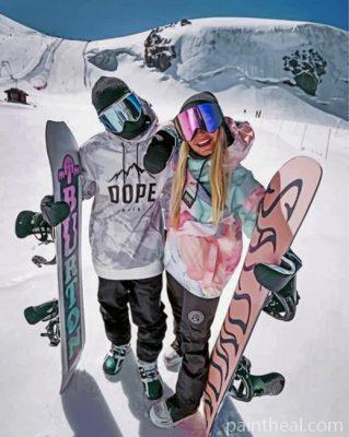 Skiing Couple Painting By Numbers Kits