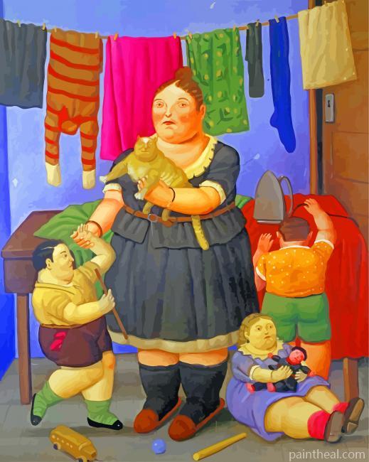 Fat Mother And Children Painting By Numbers Kits