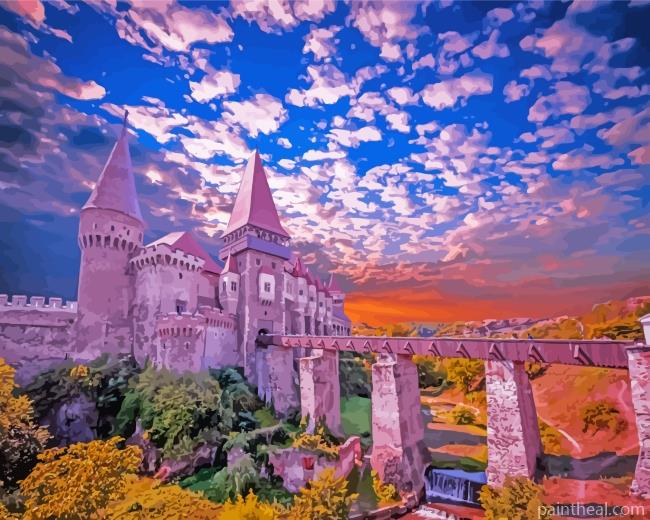 Hunyad Castle At Sunset Painting By Numbers Kits