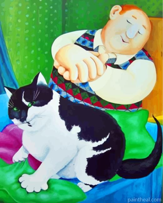 Fat Man And Cat Painting By Numbers Kits