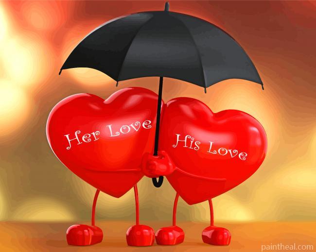 Hearts Under Umbrella Painting By Numbers Kits