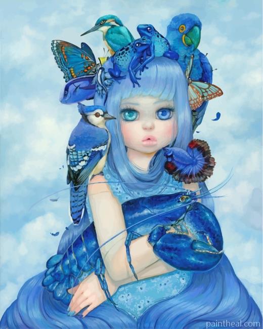 Blue Girl And Animals Painting By Numbers Kits