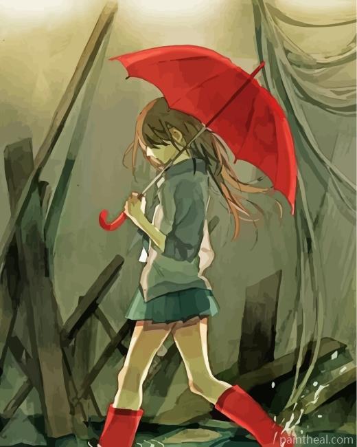 Anime Girl Holding Umbrella Painting By Numbers Kits