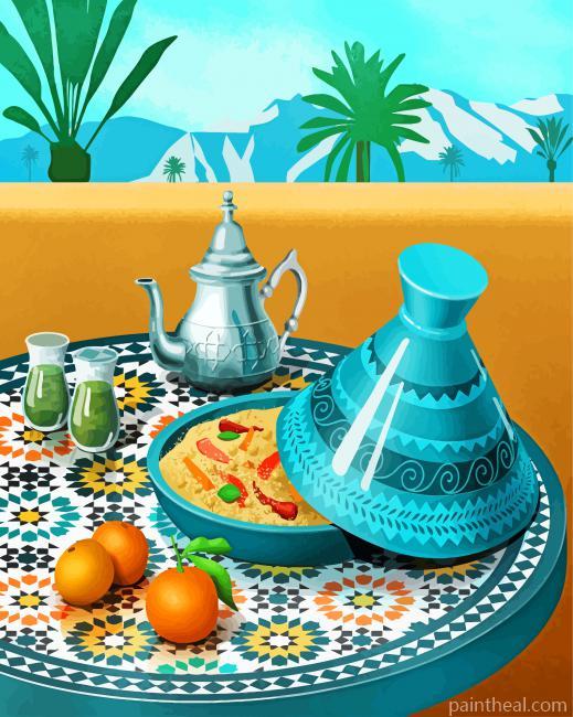 Moroccan Tajine And Mint Tea Painting By Numbers Kits