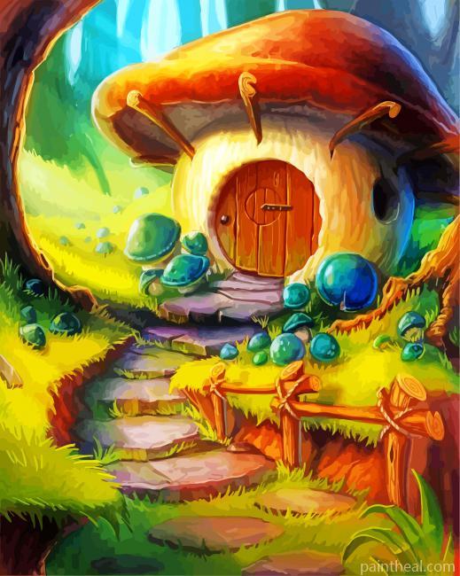 Forest Mushroom House Painting By Numbers Kits