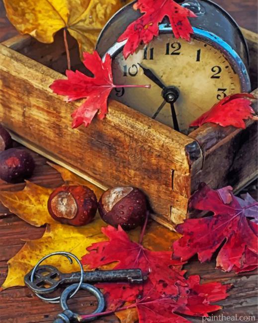 Vintage Clock And Leaves Painting By Numbers Kits