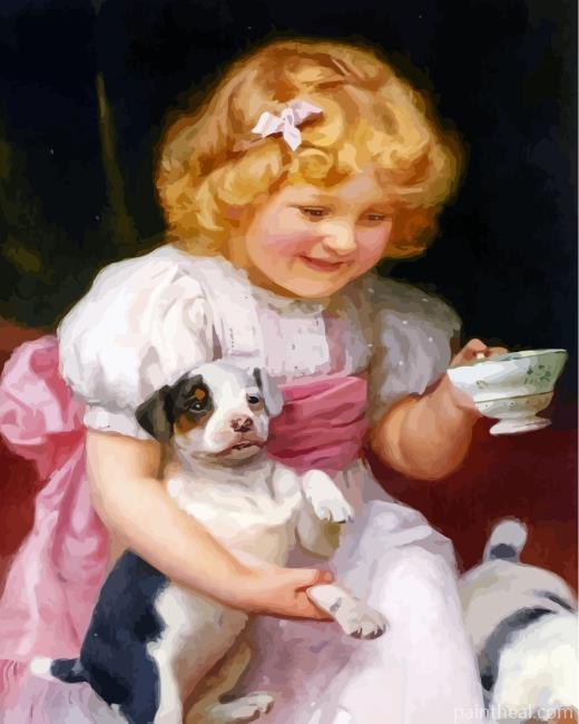 Little Girl And Puppy Painting By Numbers Kits